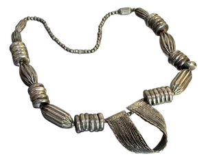 1970s Chunky Brutalist Beaded Silver Tone Necklace