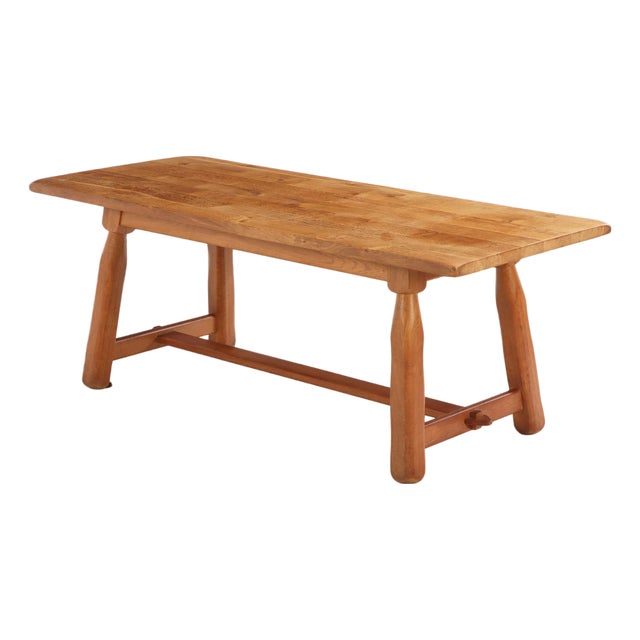 A French Brutalist Style Solid Oak Dining Table, C. 1950. For Sale