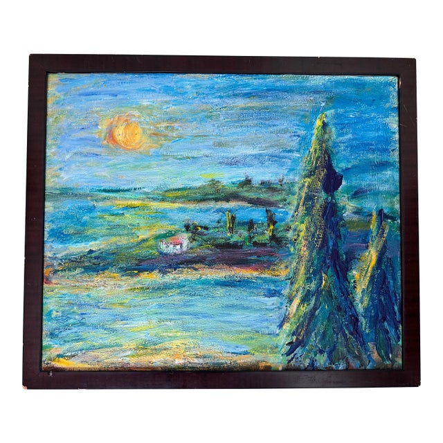 Atmospheric Mediterranean Landscape – Heavy Impasto Oil on Canvas For Sale
