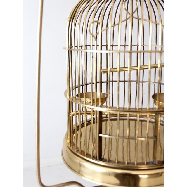 Vintage Brass Bird Cage With Stand For Sale - Image 9 of 12