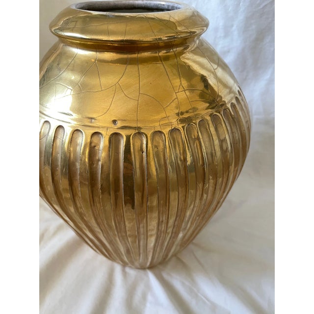 Vintage Steve Chase Gilded Liquid Gold Ribbed Urn/Vase For Sale In Palm Springs - Image 6 of 7