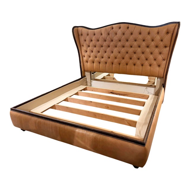 Ralph Lauren Louis XVI Chesterfield Leather Tufted Wingback King Bed For Sale