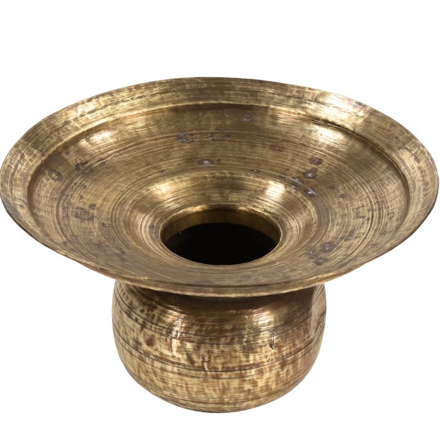 1950s Handcrafted Antique Brass Urli Bowl With Wide Rim | 12 Inch Indian Decorative Metal Planter Vase | Unique Boho Centerpiece Housewarming Gift For Sale - Image 5 of 5