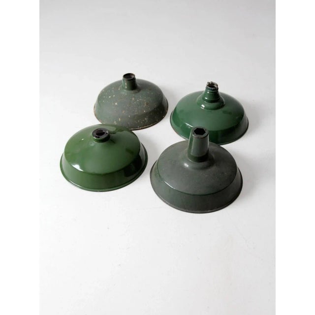 Set of 4 Vintage Green Enamel Pendant Light Shades For Sale - Image 4 of 11