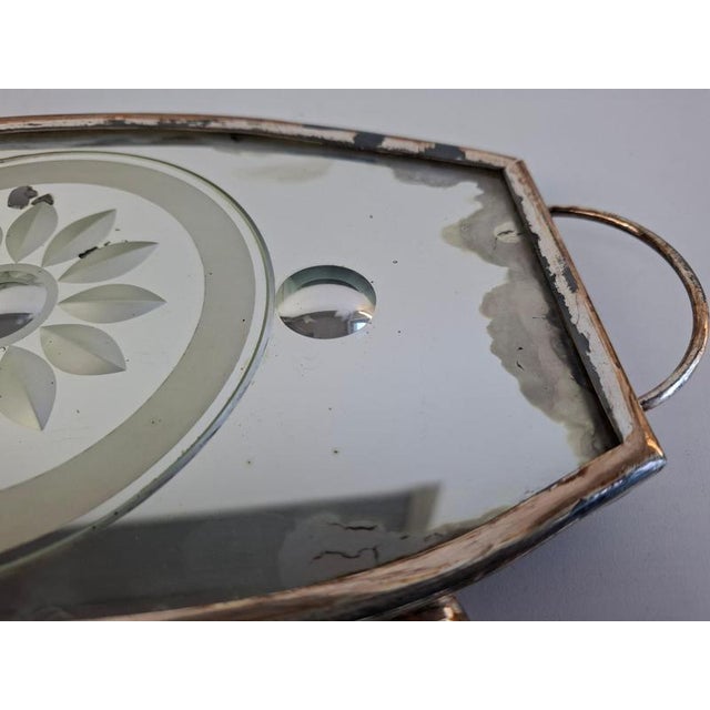 Vintage Art Deco Mirrored Glass Serving Tray with Floral Motif, Central Europe, 1930 For Sale - Image 9 of 16