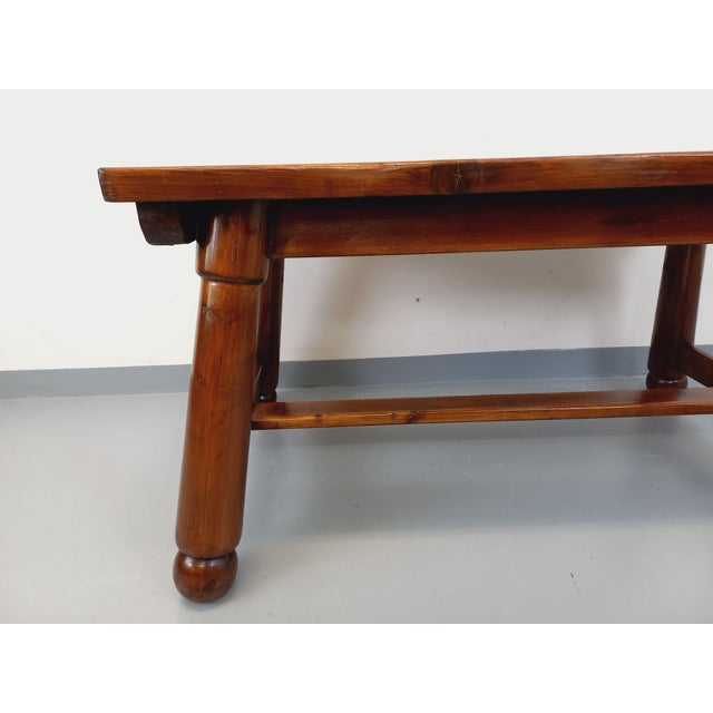 Tan Brutalist Dining Table in Dark Pine Wood by Georges Robert, 1960s For Sale - Image 8 of 18