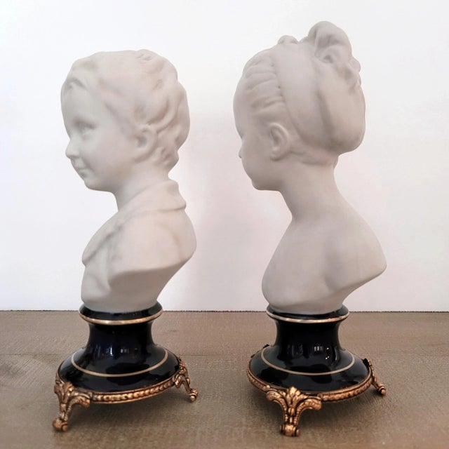 Limoges, France Limoges Bisque Porcelain Brongniart Children Busts After Houdon by Tharaud, a Pair For Sale - Image 4 of 13