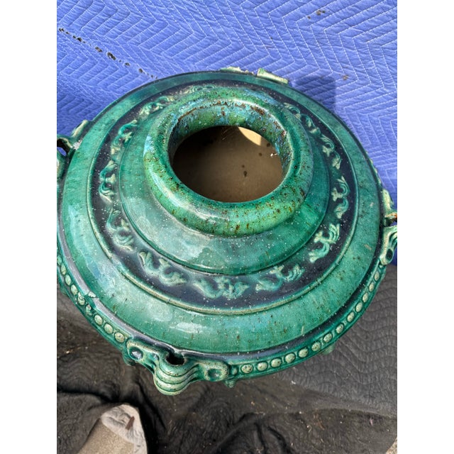 Asian Vintage Large Glazed Green Ceramic Planter For Sale - Image 3 of 12