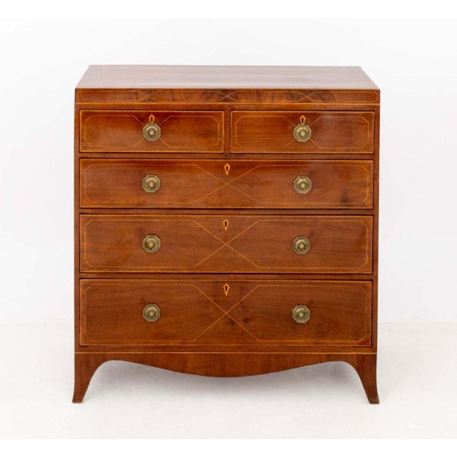 American Federal Mahogany Chest of Drawers, with parquetry inlay, the rectangular top above two short drawers and three...
