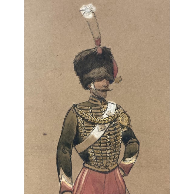 Louis Vallet, Non-Commissioned Officer of the Guides, 1869, Watercolor, Pen and Gouache, Framed For Sale - Image 6 of 11