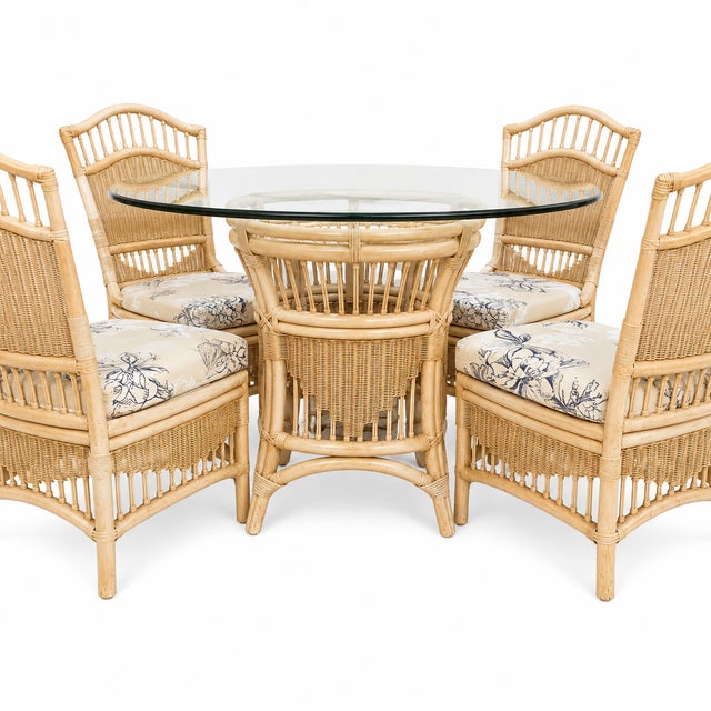 Vintage Rattan Wicker Dining Set Oval Beveled Glass Table 6 Chairs Coastal Boho For Sale - Image 9 of 9