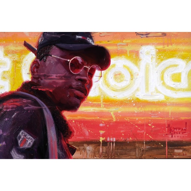 Early 21st Century Neon Nights by Stefan Smit | Oil on panel Portrait of a person against a neon background. For Sale - Image 5 of 5