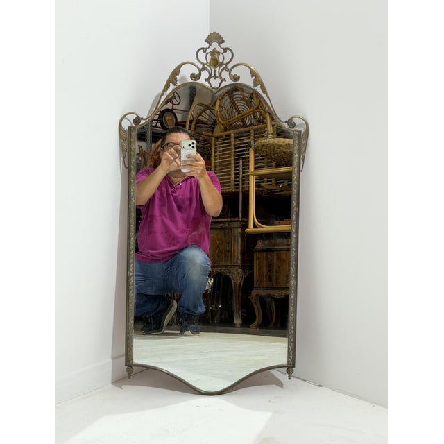 Vintage Brass Wall Mirror, Italy, 1940 For Sale - Image 13 of 13