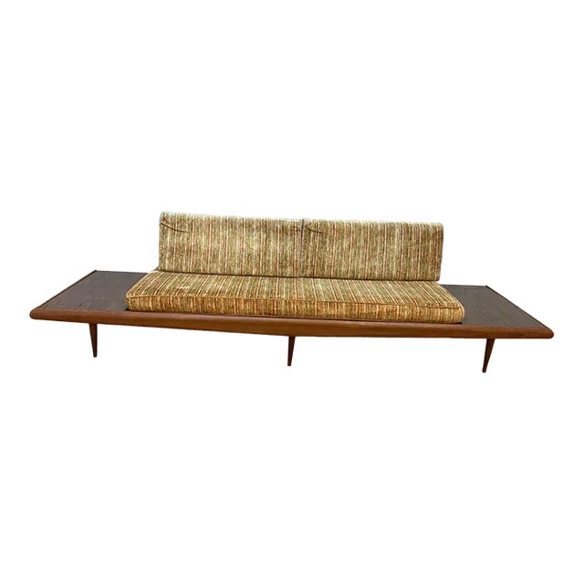 Mid Century Modern Adrian Pearsall Style Oak Daybed Sofa With Floating End Tables For Sale