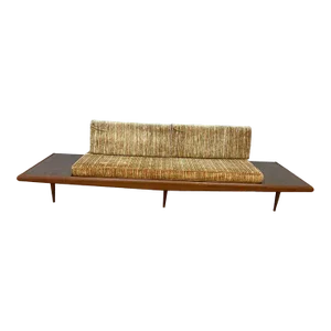 Mid Century Modern Adrian Pearsall Style Oak Daybed Sofa With Floating End Tables