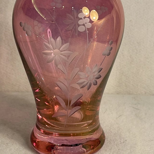 1990s Vintage MCM Royal Danube Floral Etched Hand Cut Vases-Set of 3 For Sale - Image 5 of 10