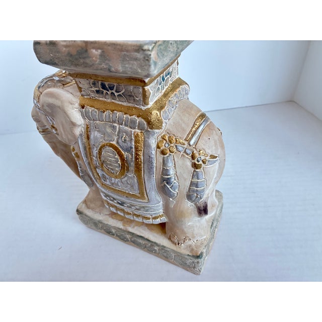 Metal Vintage Hollywood Regency Style Asian Terracotta Elephant Plant Stand Statue For Sale - Image 7 of 10