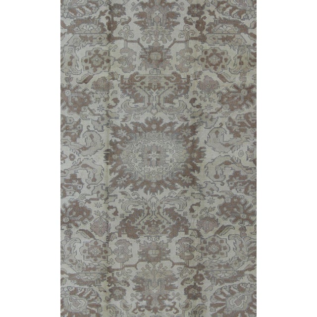 Textile Muted Turkish Oushak Rug Featuring Soft Taupe, Faded Sage, and Pale Gray For Sale - Image 7 of 8