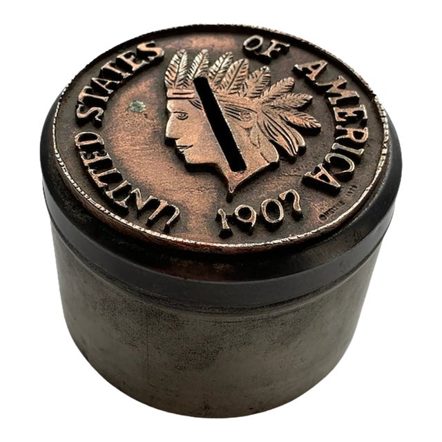 1907 United States of America Indian Head Penny Coin Bank For Sale