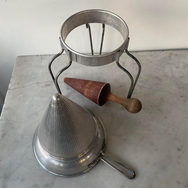 Antique Aluminum Cone Food Mill With Wooden Pestle Chairish