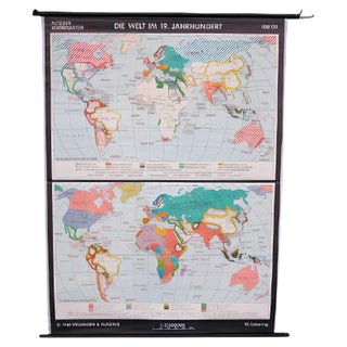 School Teaching World Map of the 19th Century from Velhagen & Klosing, 1961 For Sale