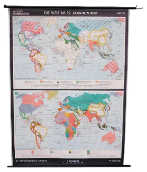 School Teaching World Map of the 19th Century from Velhagen & Klosing, 1961