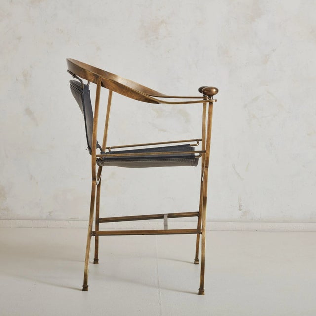 1980s Black Leather + Bronze Pompeii Armchair by Alberto Orlandi, Italy 1980s For Sale - Image 5 of 11