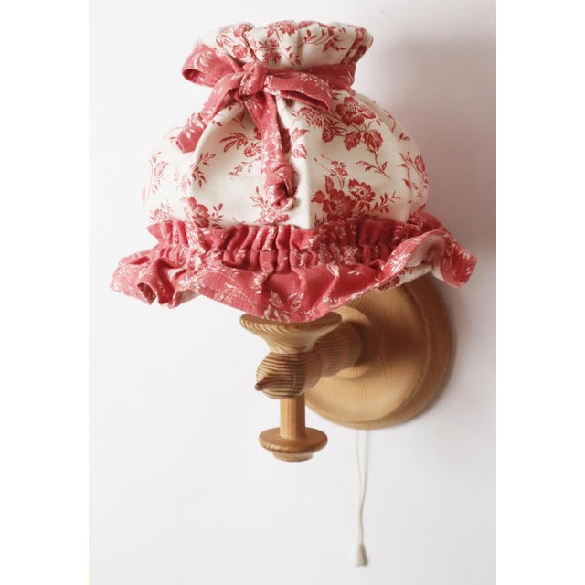Swedish Pinewood Wall Lamps with Floral Textile Shades, 1970s, Set of 2 For Sale - Image 18 of 18