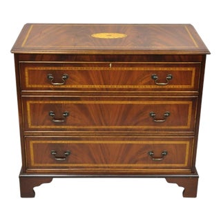 Vintage English Edwardian Style Mahogany Pinwheel Inlay 3 Drawer Dresser Chest For Sale