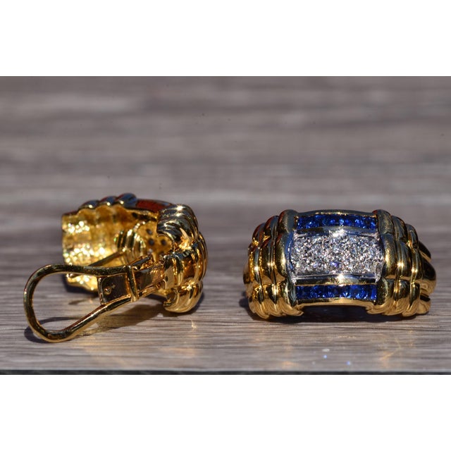 Contemporary The Glen Canyon: Yellow Gold Sapphire and Diamond Ear Clips, 2 Pieces For Sale - Image 3 of 4