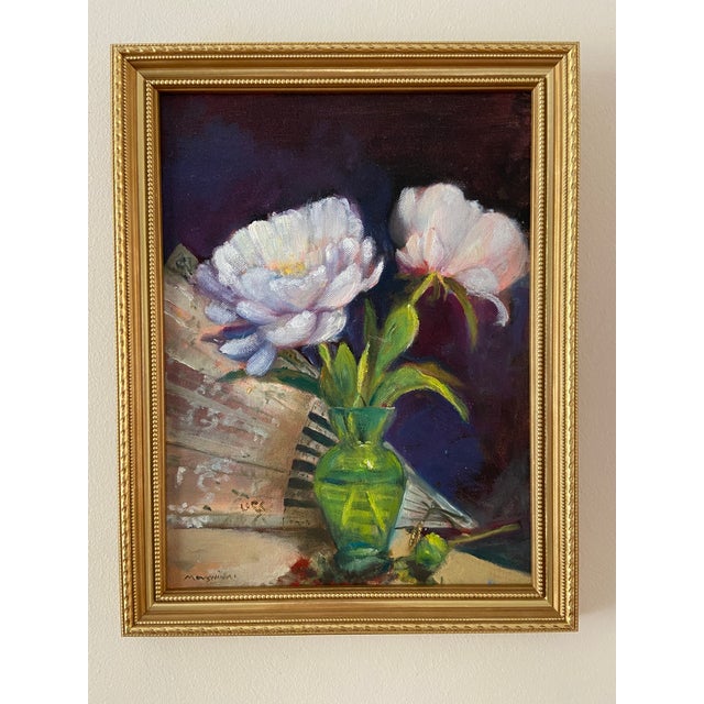 Original Still Life Flower Floral Peony Oil Painting by Marina Movshina For Sale - Image 4 of 9