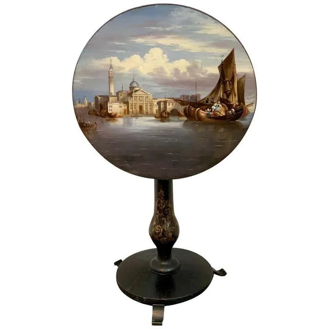 19th Century English Papier-M?¢ché Tilt-Top Table View of St Marks Square For Sale - Image 11 of 11