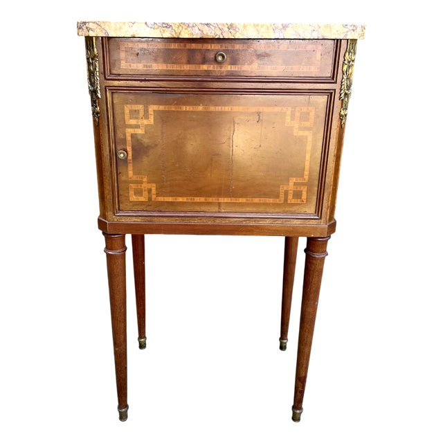 Louis XVI Bedside Table in Marble and Ceramic For Sale