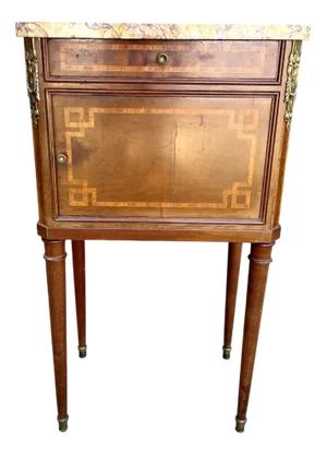 Louis XVI Bedside Table in Marble and Ceramic
