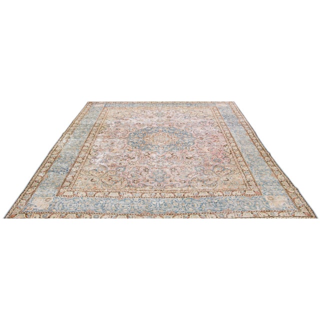 Persian 1960s Vintage Persian Distressed Handmade Floral Rose Wool Rug For Sale - Image 3 of 7