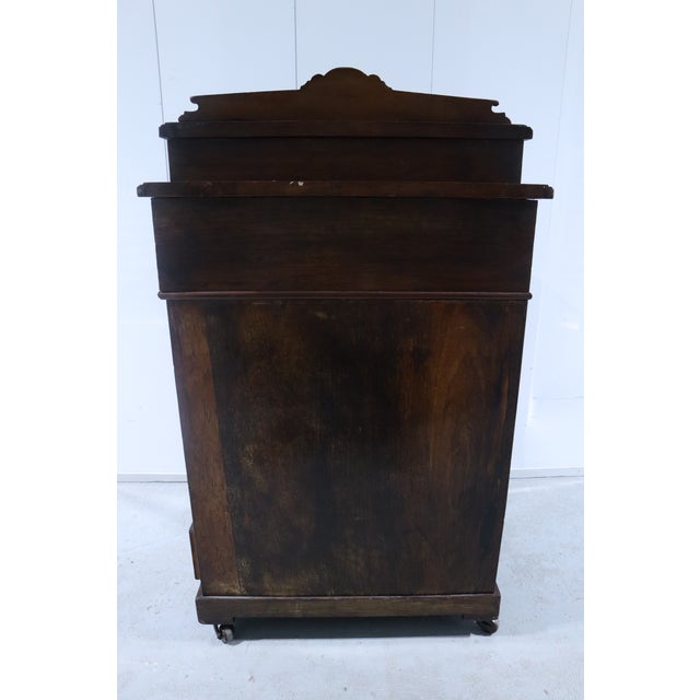 Mid 19th Century Beautiful Antique Rosewood Marquetry Writing Desk With Dual Flip Tops, Drawers & Wheels For Sale - Image 12 of 13