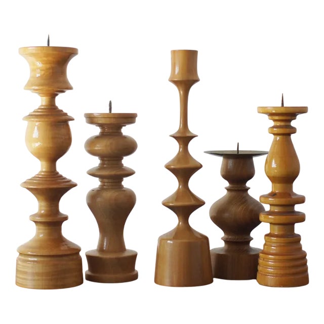 Scandinavian Wooden Candleholders, Set of 5 For Sale