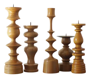 Scandinavian Wooden Candleholders, Set of 5