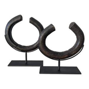 A Pair of Antique African Bronze Ngelima Mounted Currency Bracelets