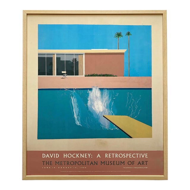 David Hockney Vintage 1988 Lithograph Print Framed Museum Exhibition Poster " a Bigger Splash " 1967 For Sale