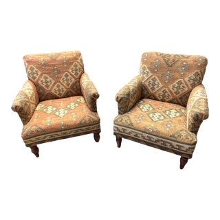 Kilim Upholstered Arm Chairs - a Pair For Sale