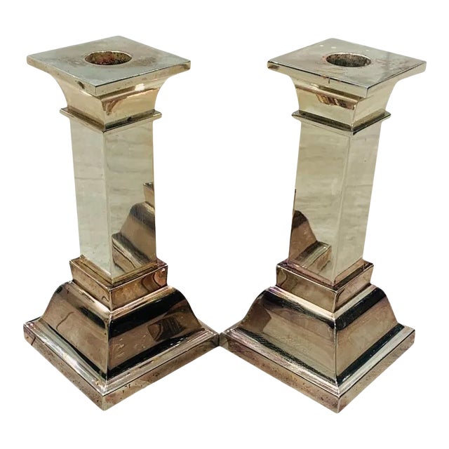 Silverplated Candle Holders by Lunt - A Pair For Sale