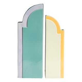Vintage Geometric Ceramic Vases by Karl Till for Staatliche Majolika Karlsruhe, 1996, Set of 2 For Sale