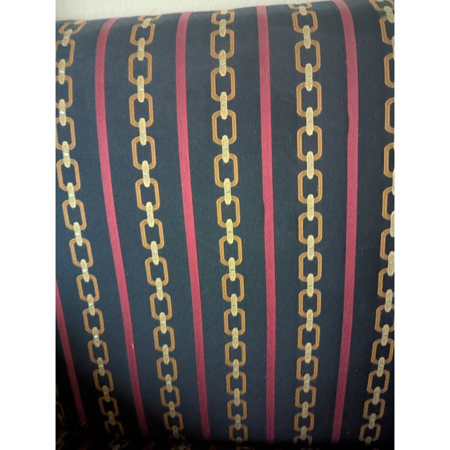 Rene Cazares Jorge Upholstered Chair W/ Brass Nailhead Trim - Black, Red & Gold Chain Stripes For Sale In Phoenix - Image 6 of 7