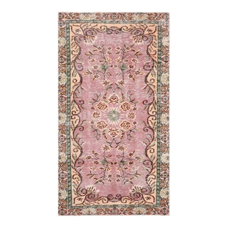 1970s Vintage Turkish Handmade Wool Cotton Pink Area Rug For Sale