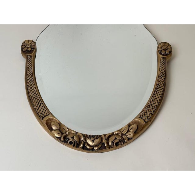 Swedish Grace Carved Giltwood Mirror with Beveled Glass and Roses, 1930 For Sale - Image 9 of 17