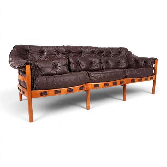 Mid-Century Modern Coja Living Room Set with 3-Seater Sofa and 2 Lounge Chairs in Brown Leather by Sven Ellekaer, 1960, Set of 3 For Sale - Image 3 of 18