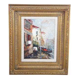 Vintage Impressionist Venice Italy Gondolas Canal Scene Oil Painting 26" For Sale