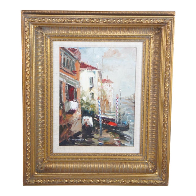 Vintage Impressionist Venice Italy Gondolas Canal Scene Oil Painting 26" For Sale