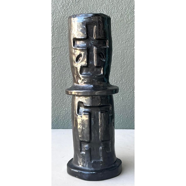 Late 20th Century Vintage Glazed Ceramic Cross Vase For Sale - Image 5 of 12